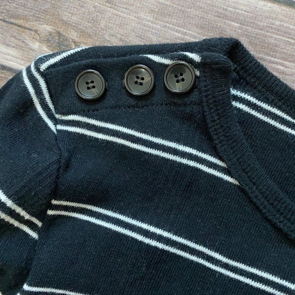 Frame Edie Button Shoulder Detail Black Stripe Ribbed Long Sleeve Top - Picture 6 of 7